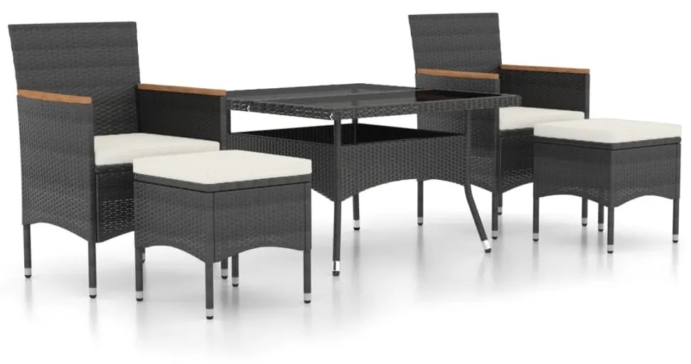 Set pranzo da giardino 5 pz  polyrattan e vetro temperato nero