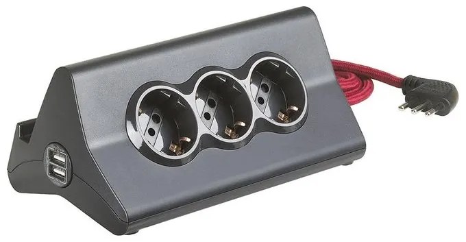 Bticino Multipresa da Scrivania con Prese Usb e Cavo Collegamento 16A 2P+t Standard Italiano Salvaspazio Antistrappo 3 Prese Bipasso