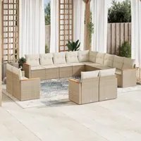 Set Divano da Giardino 13 pz con Cuscini Beige in Polyrattan 3226527