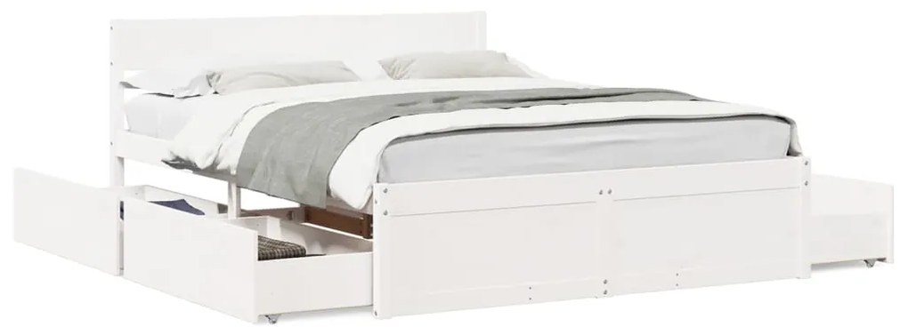 Letto Senza Materasso Bianco 140x200 Cm Legno Massello Di Pino /