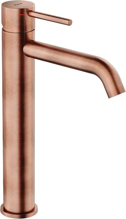 Rubinetto per lavabo K2 354 rame satinato HUBER getto laminare cristallino canna alta H 28.7 cm