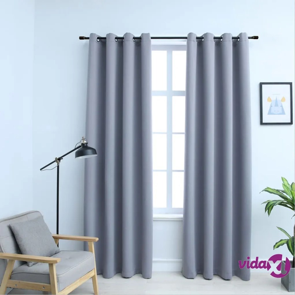 vidaXL Tende Oscuranti con Anelli in Metallo 2 pz Grigie 140x175 cm