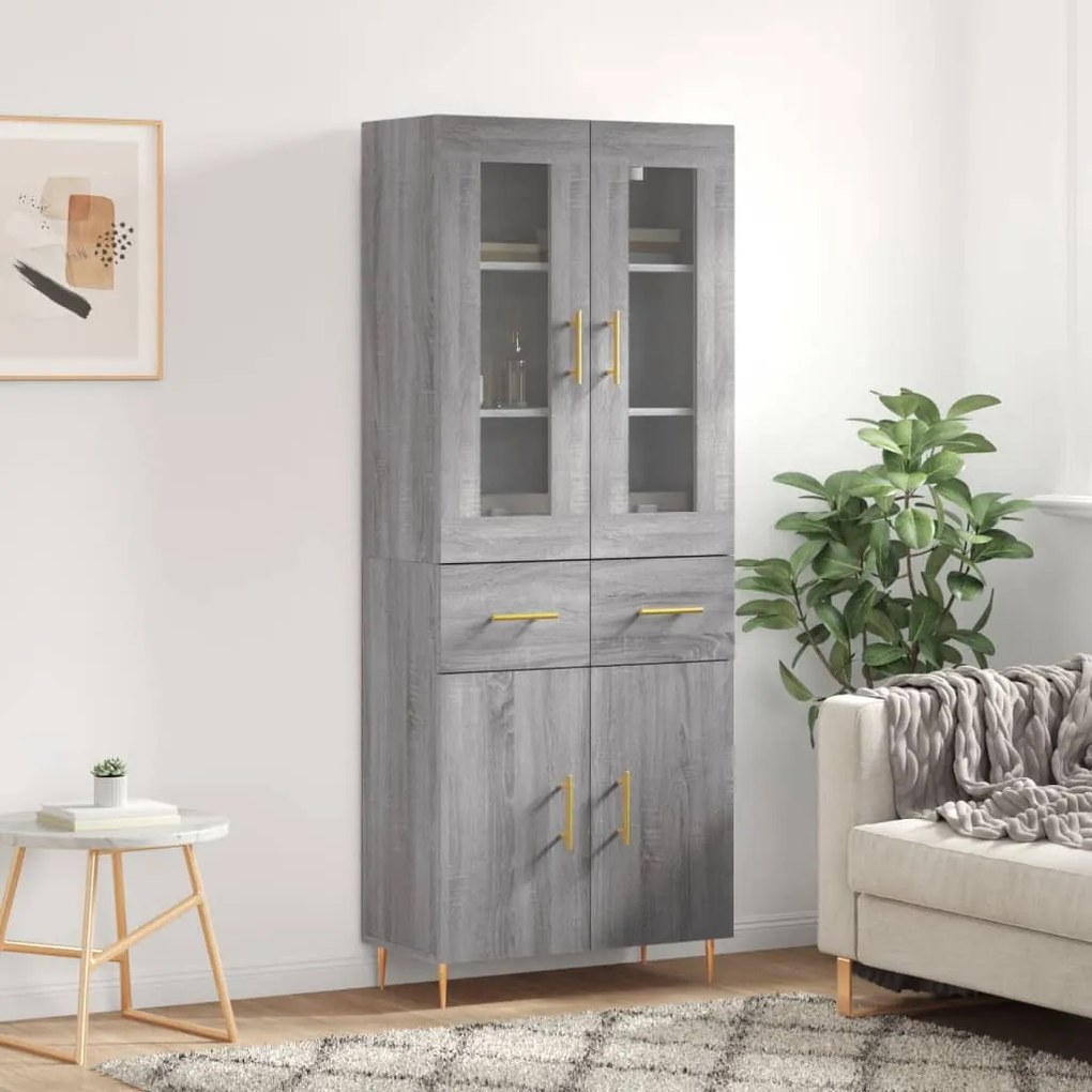 Credenza Grigio Sonoma 69,5x34x180 Cm İn Legno Multistrato /