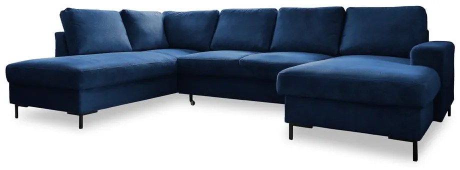Divano letto angolare in velluto a coste blu scuro (angolo sinistro) Lofty Lilly - Miuform