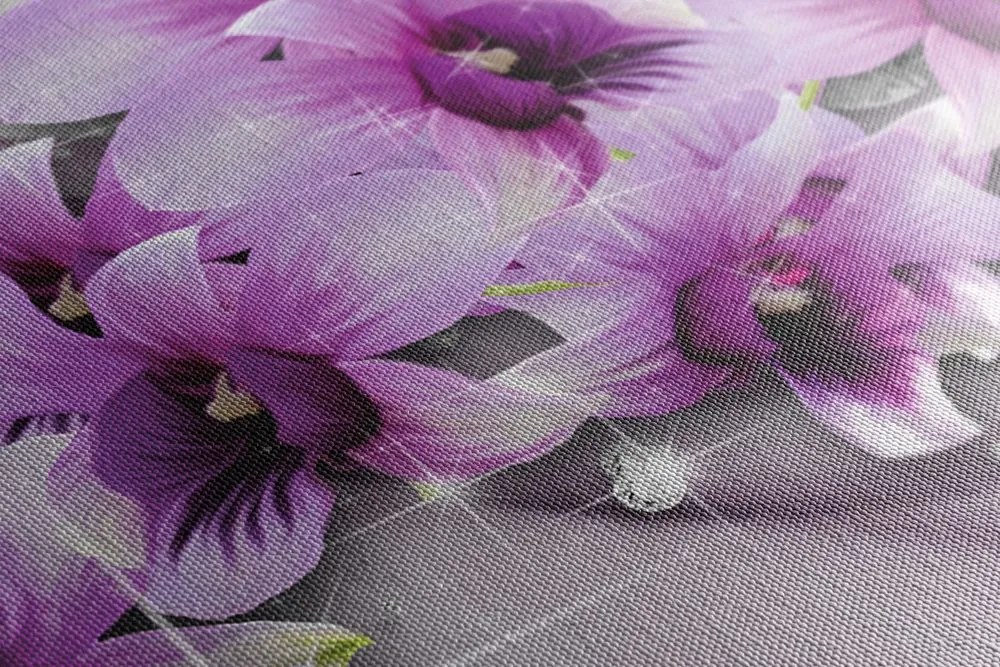 Quadro su tela – Fiori viola su sfondo astratto