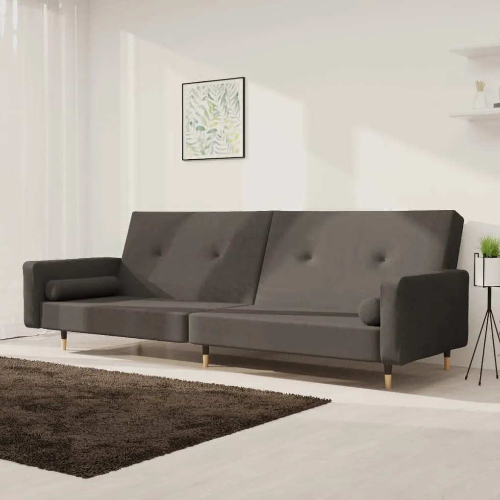 Divano Letto A 2 Posti Con 2 Cuscini Grigio Scuro İn Velluto /