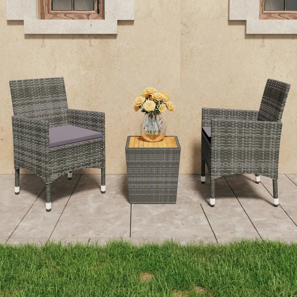Set Da Bistrot 3 Pz İn Polyrattan E Legno Acacia Grigio /