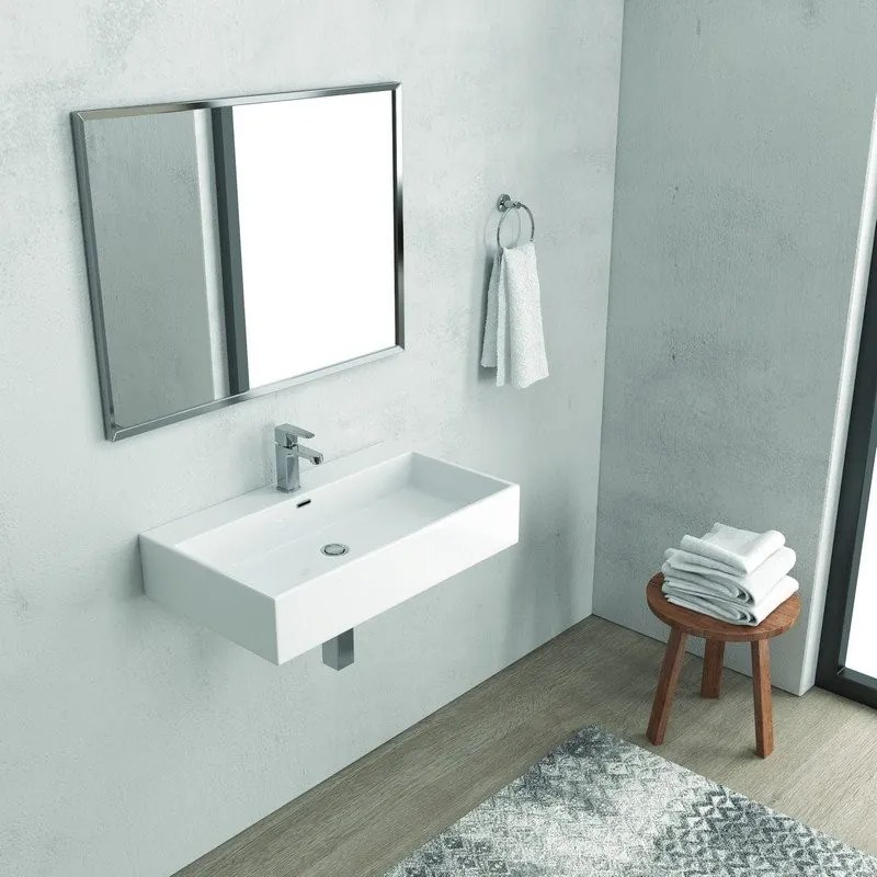 Kamalu - Lavabo sospeso 60 cm squadrato in ceramica bianca | Litos-DF60