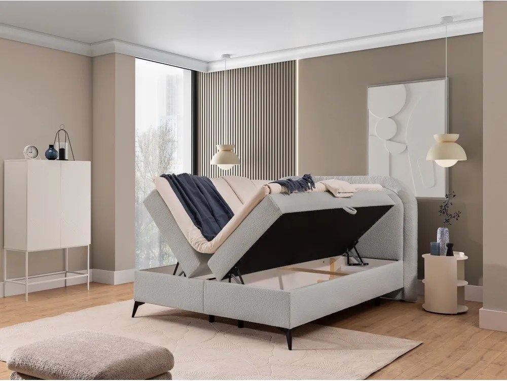 Letto boxspring grigio chiaro con contenitore 160x200 cm Ornes – Ropez