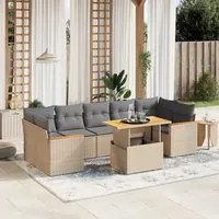 Set Divano da Giardino 8 pz con Cuscini Beige in Polyrattan 3272991