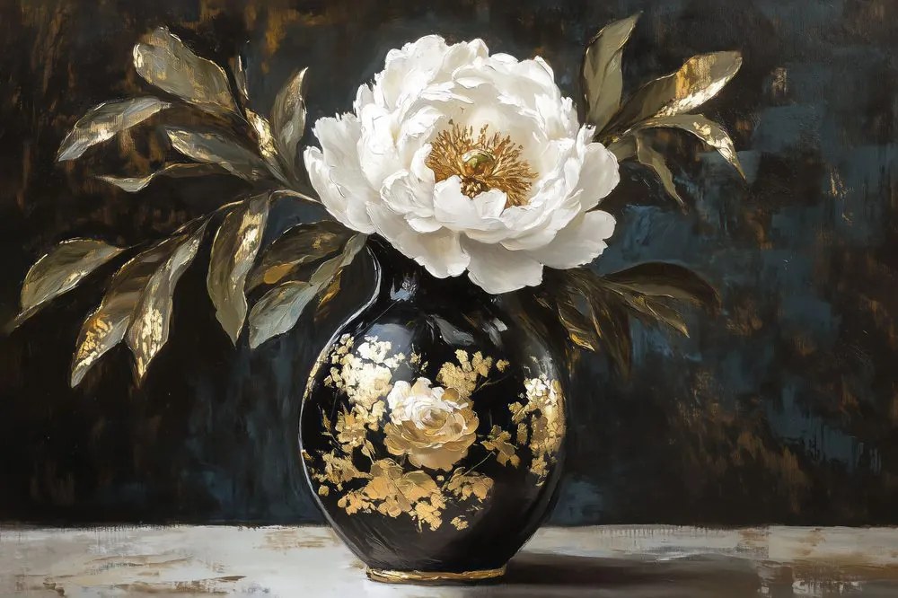 Stampa su tela – Imitazione di pittura a olio di fiore nel vaso