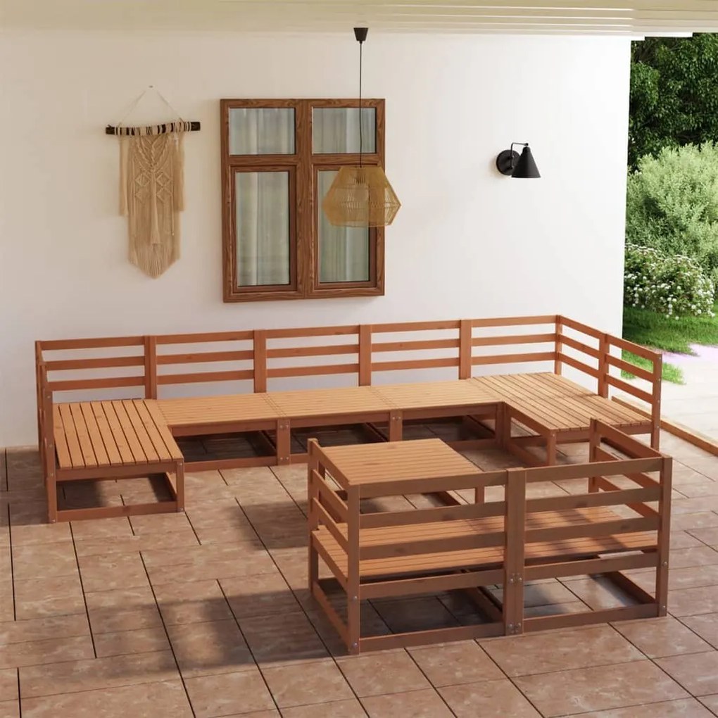 Set Divani da Giardino 10 pz in Legno Massello di Pino