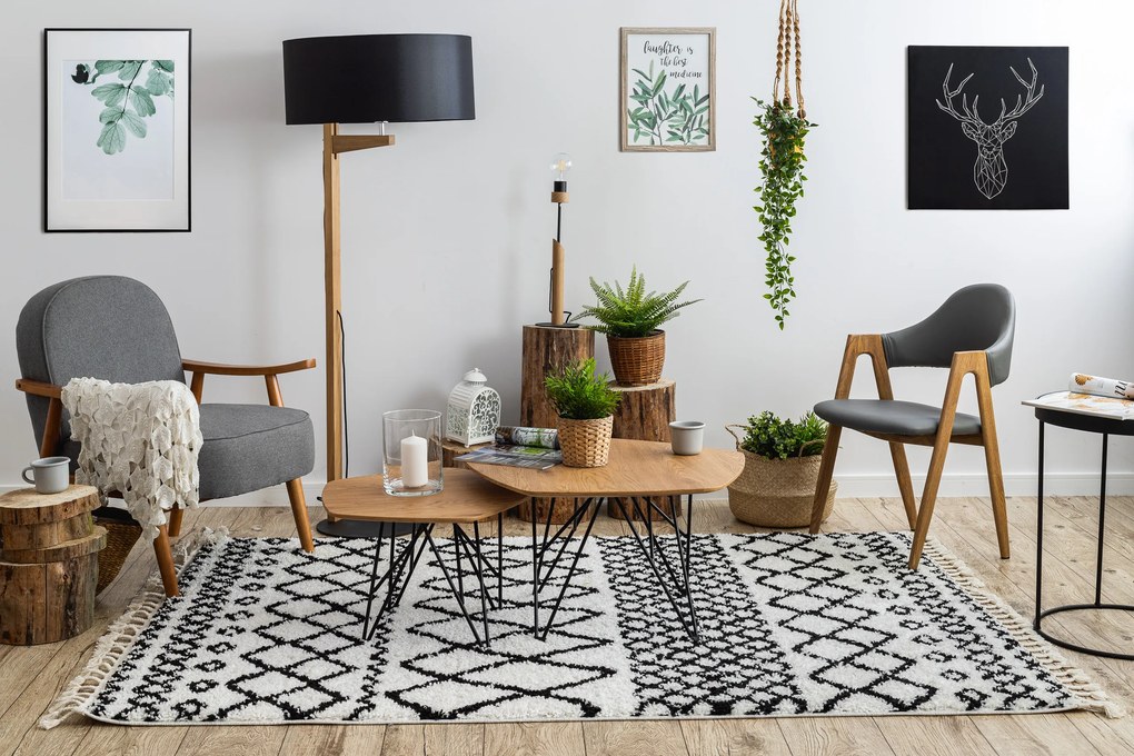 Tappeto PROMO BERBER SAFI N9040 bianco / nero Frange berbero marocchino shaggy