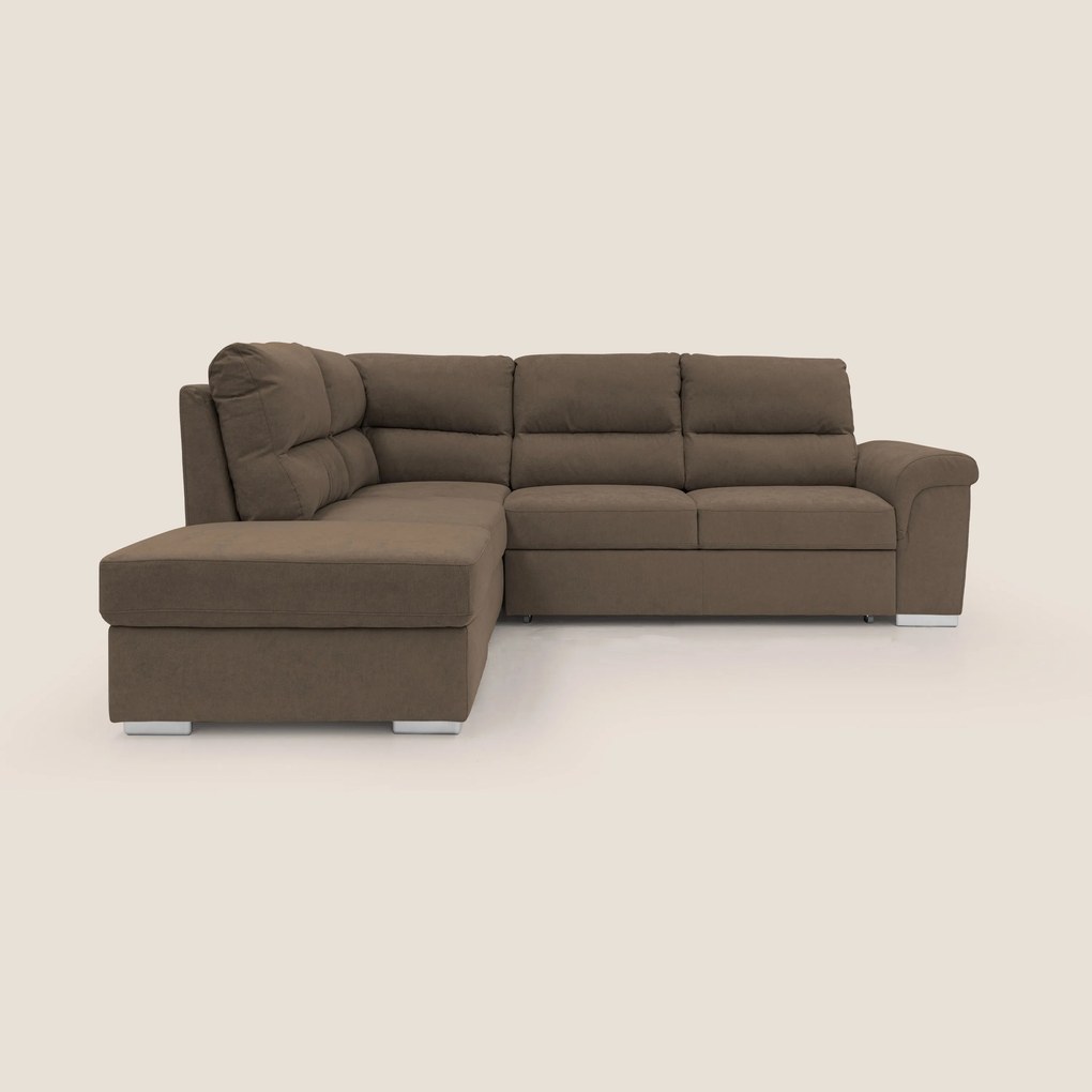 Minerva divano angolare con estraibile a cassettone e pouf contenitore in tessuto morbido impermeabile T02