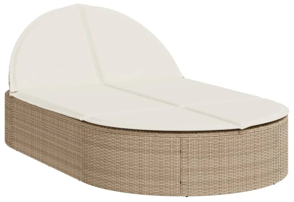 Lettino prendisole con cuscini beige in polyrattan