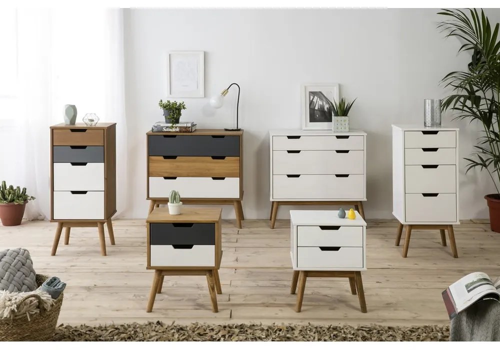 Comodino in legno di pino massiccio bianco Baku - Marckeric