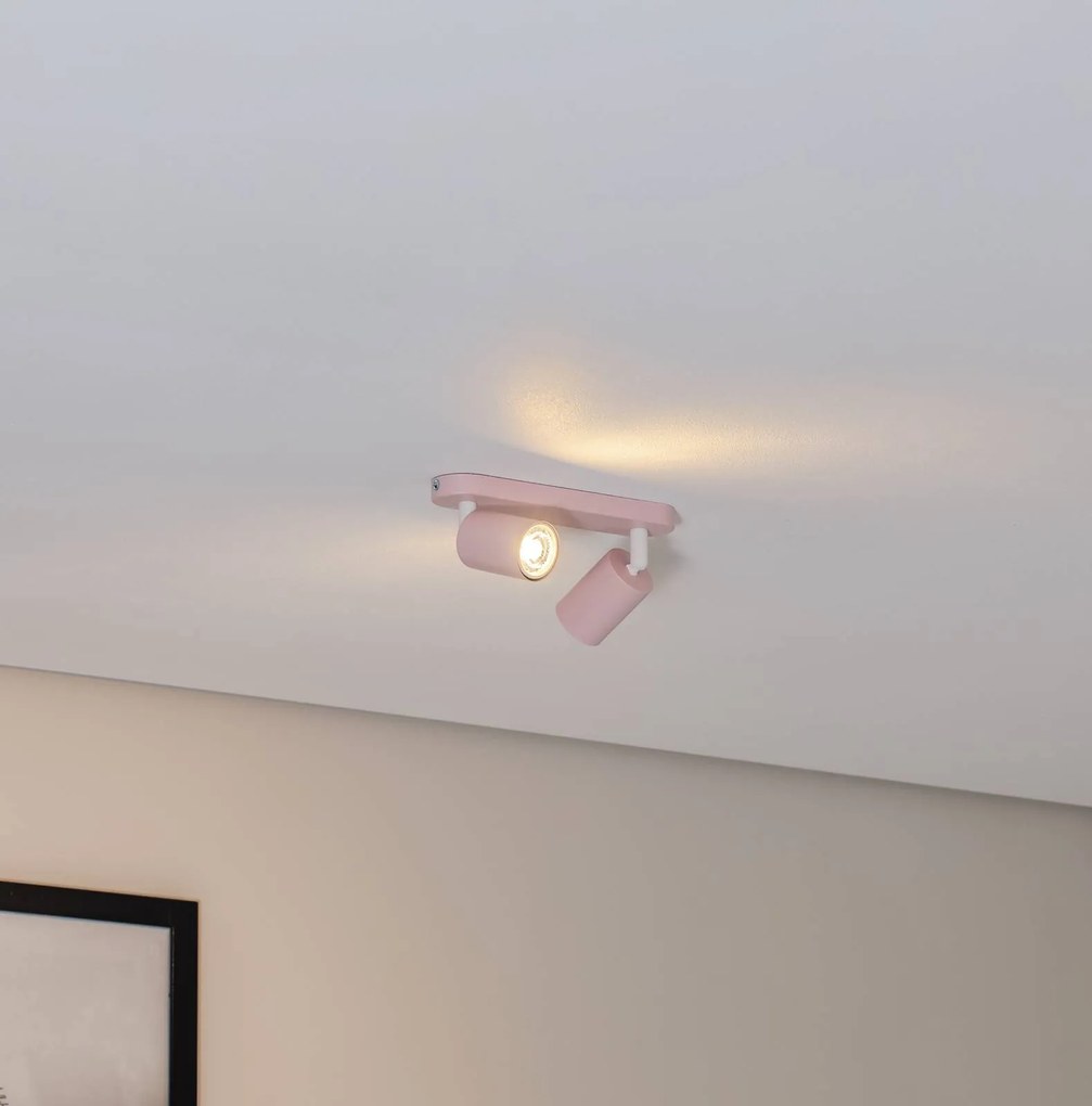 TK Lighting Faretto da soffitto Livia, rosa, 35 cm, a 2 luci, metallo, GU10
