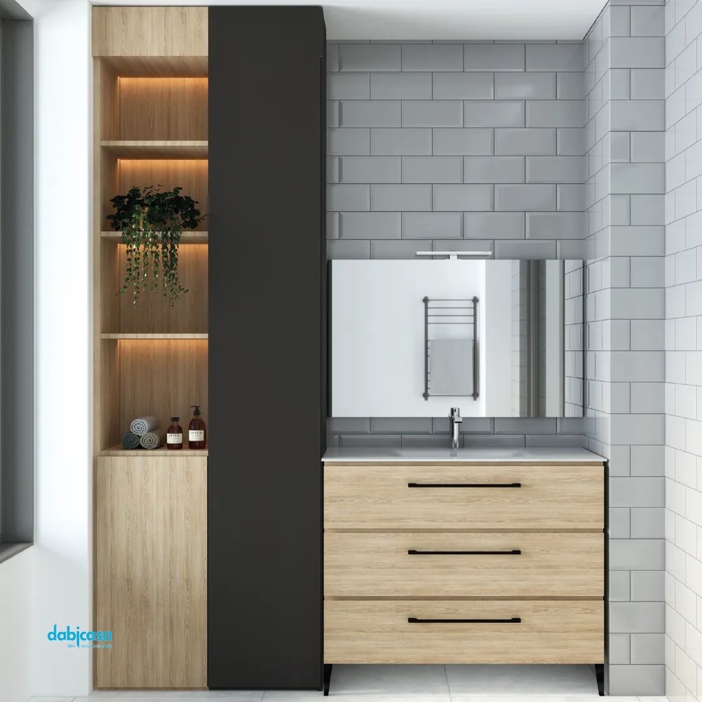 Mobile Bagno Da Terra "Alexa" Da 120 Cm Composto Da Tre Cassetti Finitura Rovere Americano