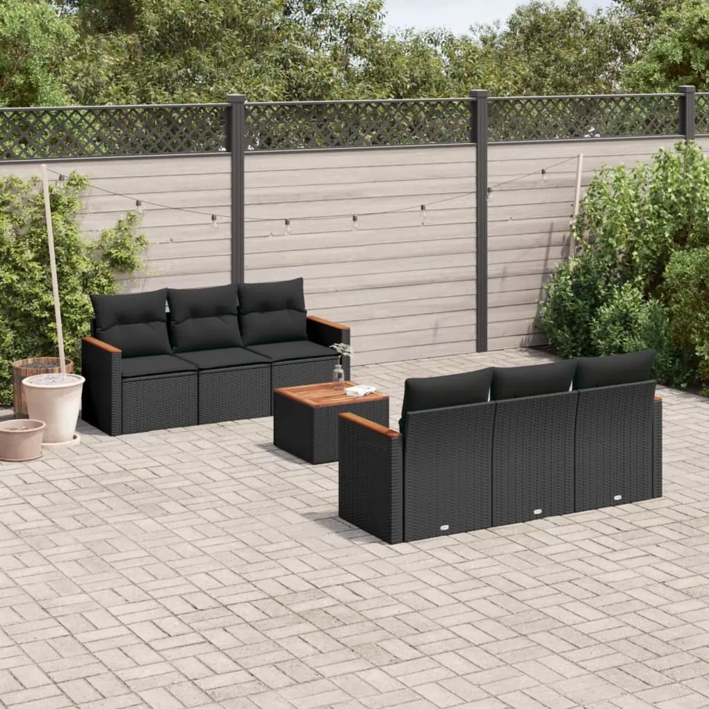 Set divani da giardino con cuscini 7pz nero polyrattan