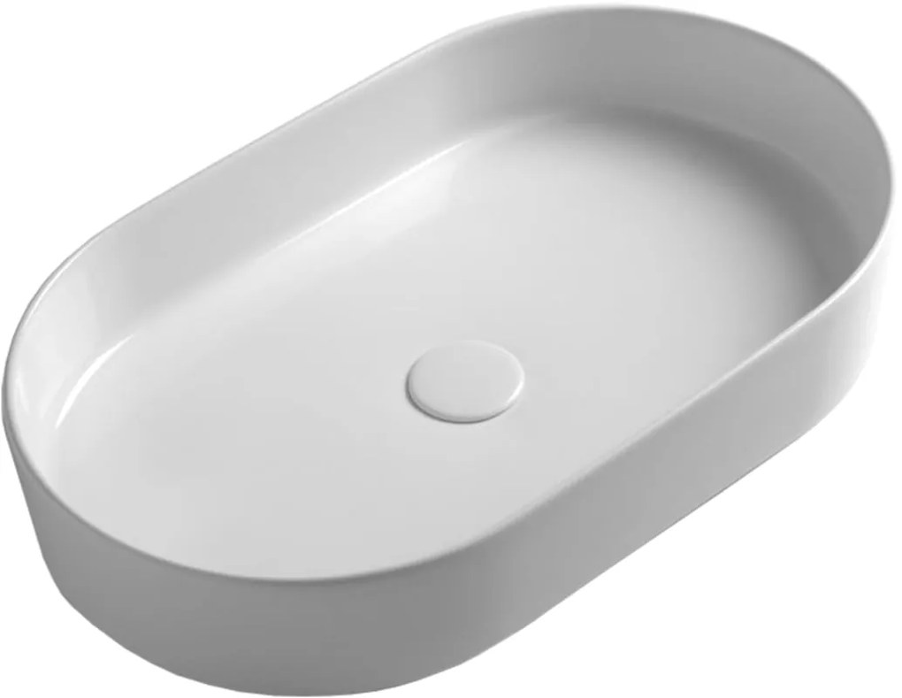 Lavabo da appoggio Smash OLYMPIA CERAMICA ovale in ceramica L 60 x H 14 x P 20 cm bianco lucido piletta non inclusa