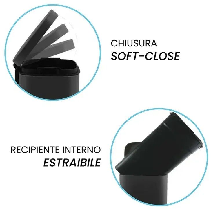 Set pattumiera 5lt a pedale e portascopino in acciaio nero opaco Axin