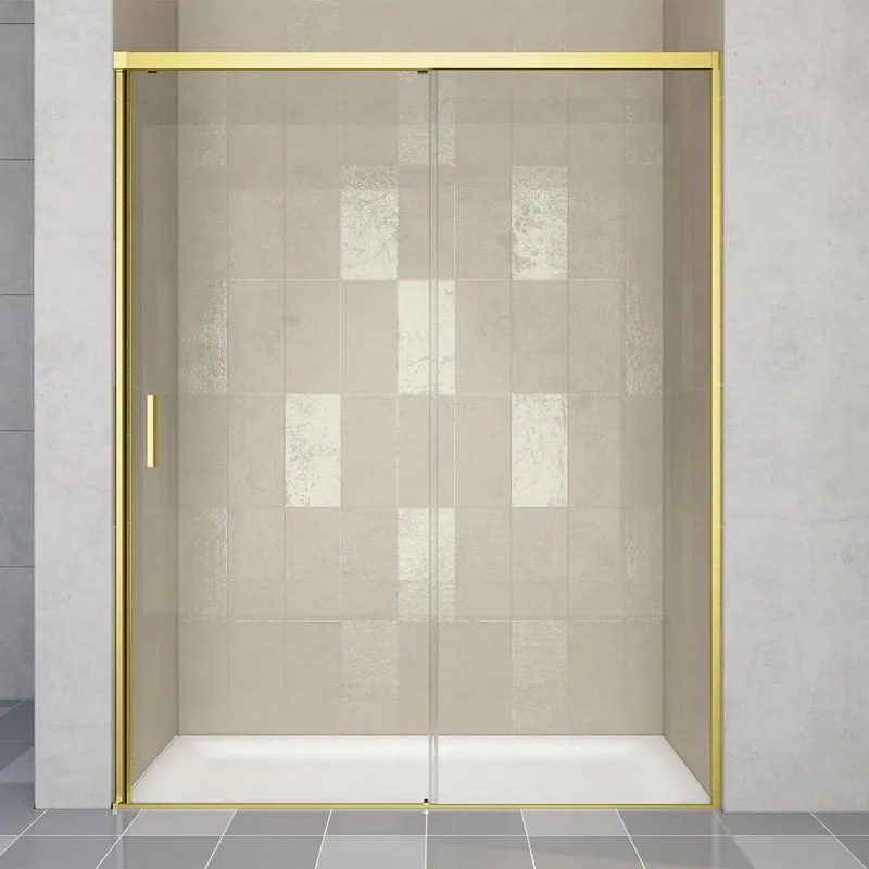 Porta doccia scorrevole L 118-119.5 cm x H 200 cm per nicchia in vetro trasparente SP. 6 mm, profilo dorato, serie Jazz