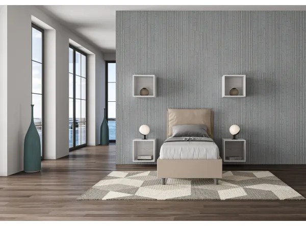 Letto singolo contenitore imbottito 80x210 similpelle tortora Antea