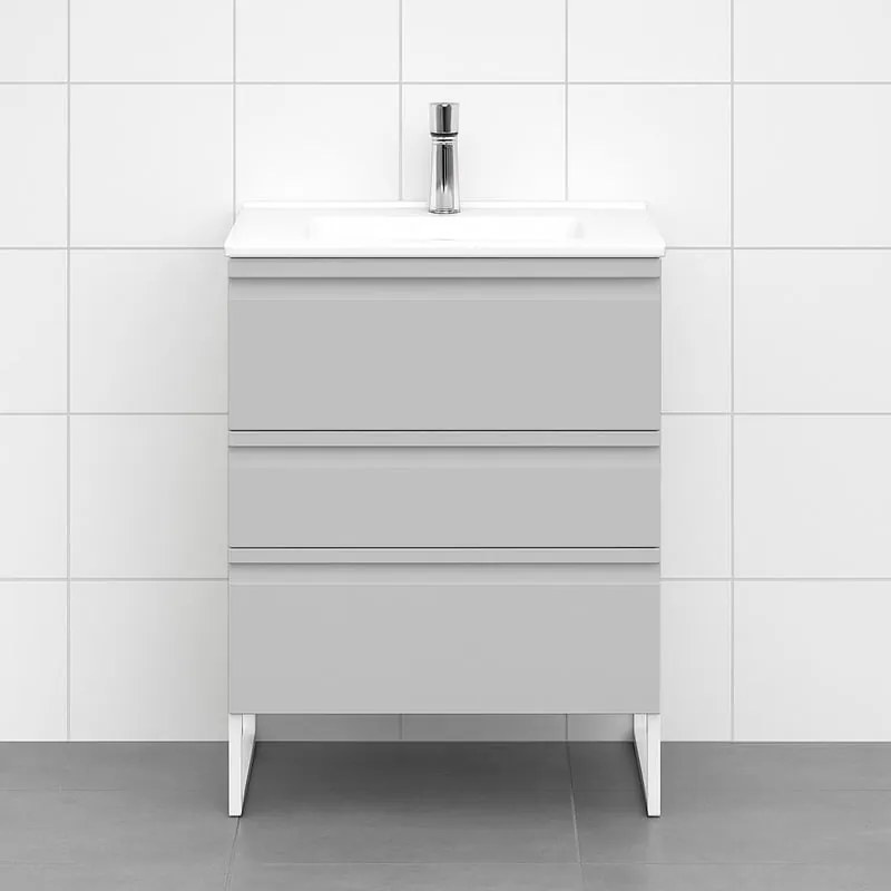 Mobile bagno sospeso con lavabo L 60 x H 56 x P 46 cm artico in mdf 3 cassetti per vasca centrale Pull