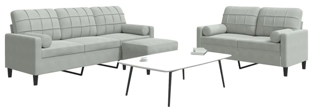 Set Di Divani 3 Pz Con Cuscini E Rinforzi Grigio Chiaro Velluto /