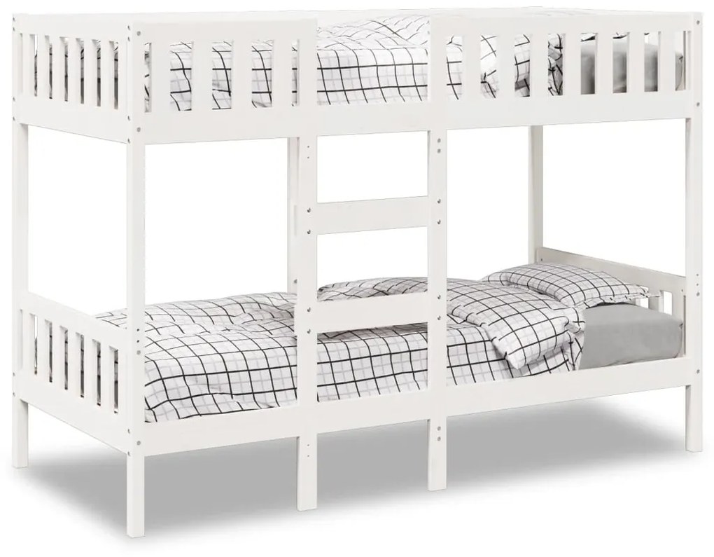 Letto A Castello Bianco 80x200 Cm İn Legno Massello Di Pino /