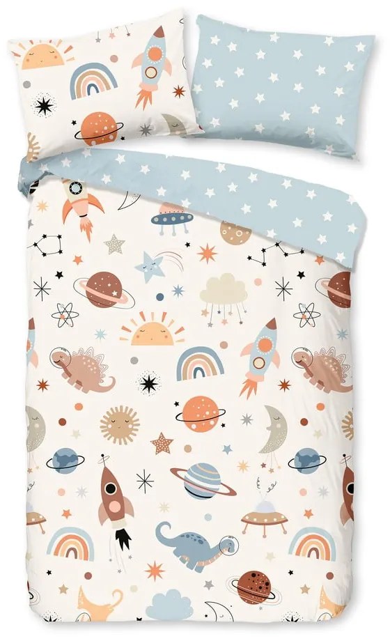 Set copripiumino e federa da bambini blu/beige in cotone per culla 100x135 cm Eclips – Good Morning