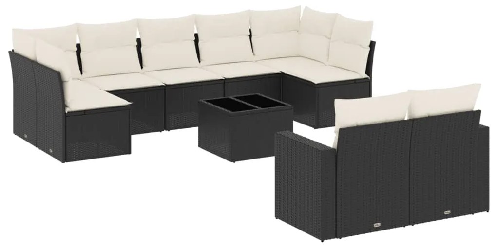 Set Divani da Giardino 10pz con Cuscini in Polyrattan Nero