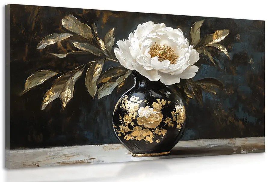 Stampa su tela – Imitazione di pittura a olio di fiore nel vaso
