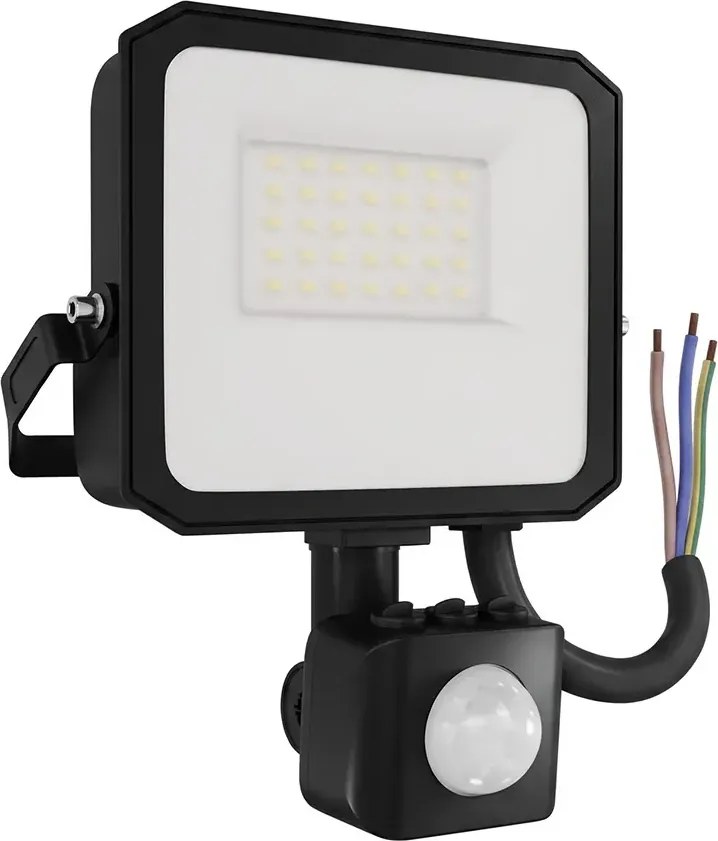 Faro LED 20W IP65 Nero con Sensore di Movimento e OSRAM chip LED Colore Bianco Caldo 3.000K