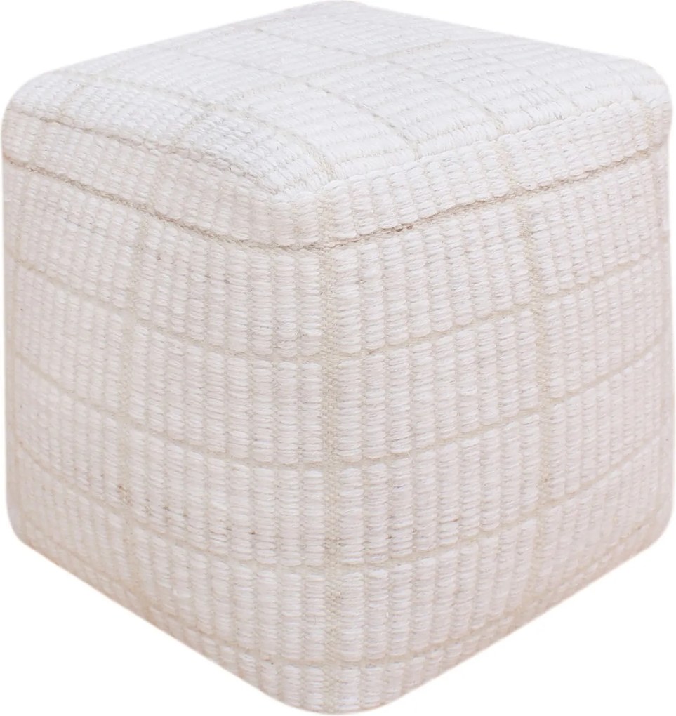 TESSA - pouf in lana avorio con decoro 40 x 40