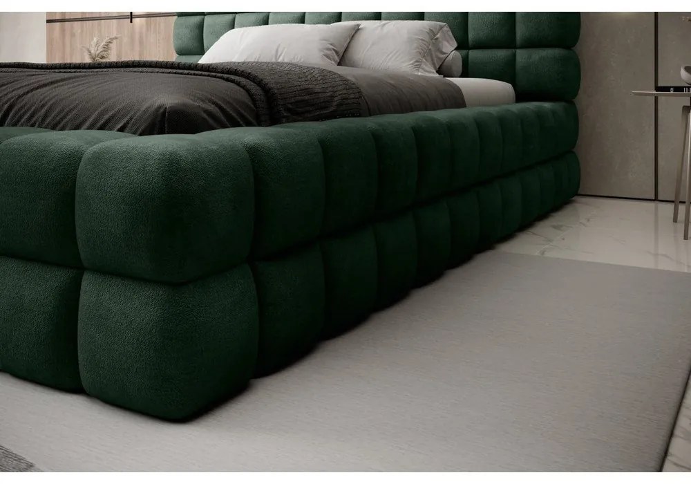 Letto matrimoniale imbottito verde scuro con contenitore e rete inclusi 180x200 cm Dizzle – ELTAP