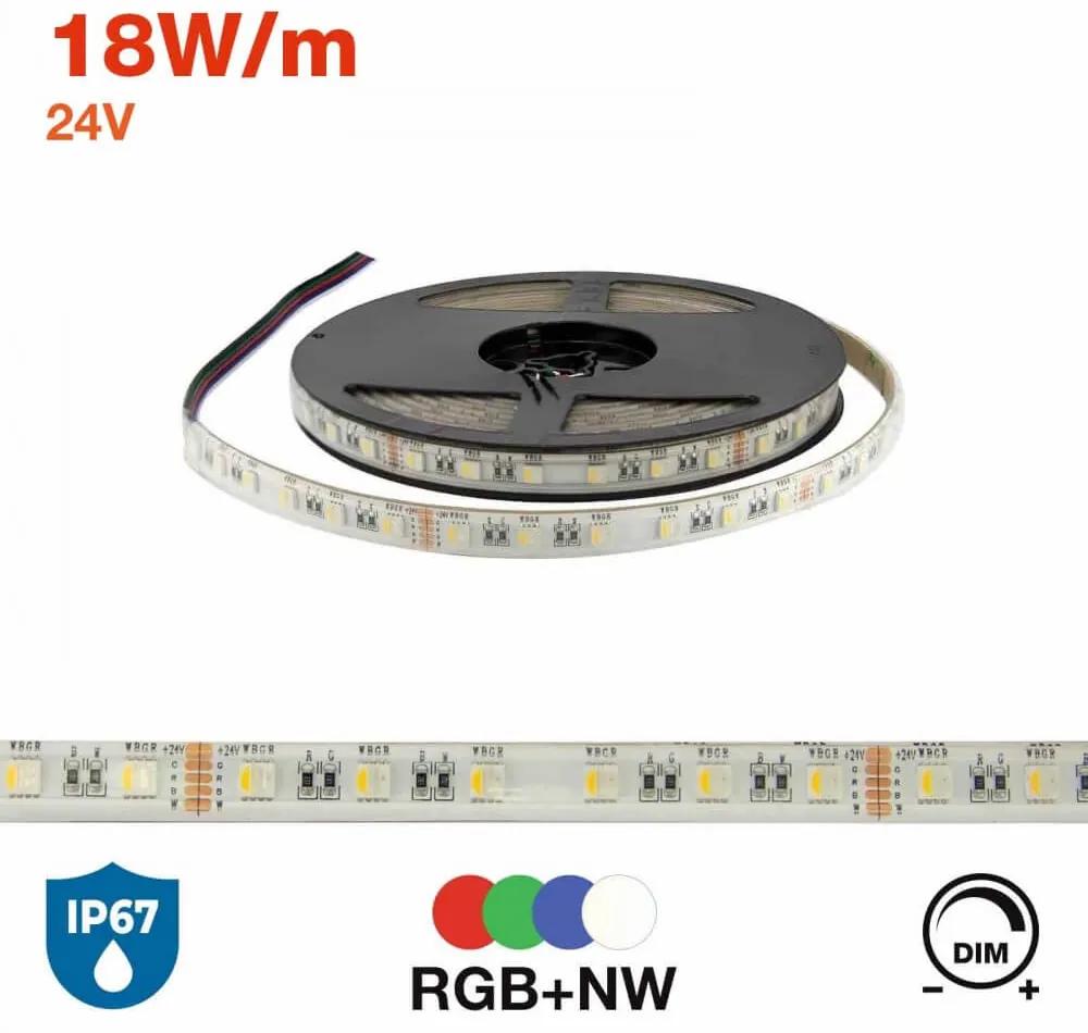 Striscia LED Professional - RGBW Natural White  - IP67 - 18W/m - 5m - 24V Colore RGBW
