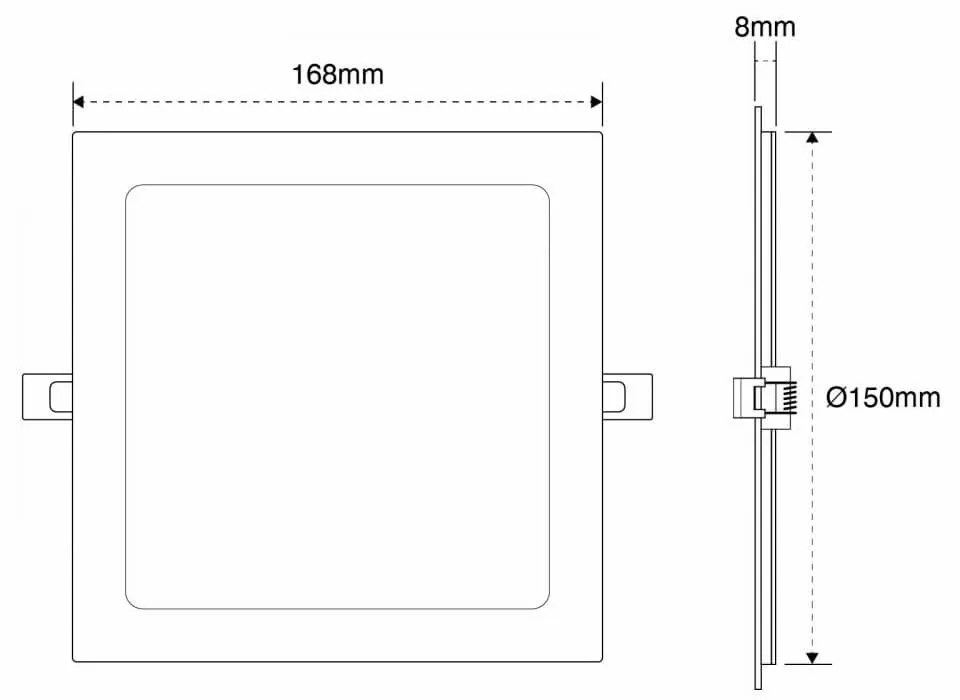 Pannello LED Quadrato 15W 1.500lm no Flickering Foro 155x155mm Colore Bianco Naturale 4.000K