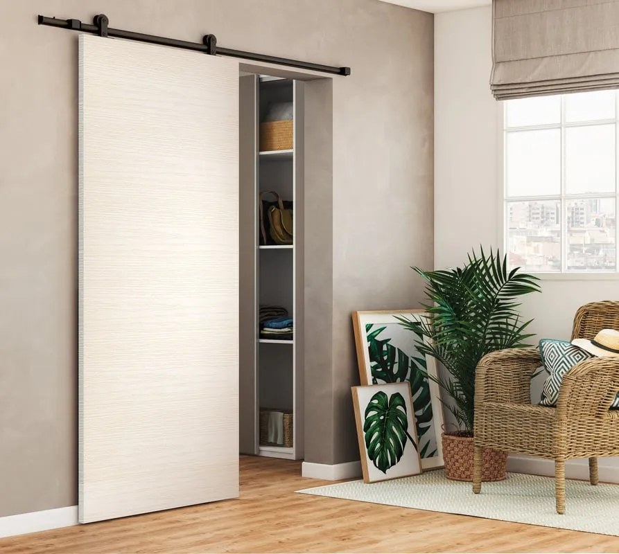 Porta scorrevole reversibile Kent in mdf bianco, L 93 x H 212 cm, con binario Loft nero
