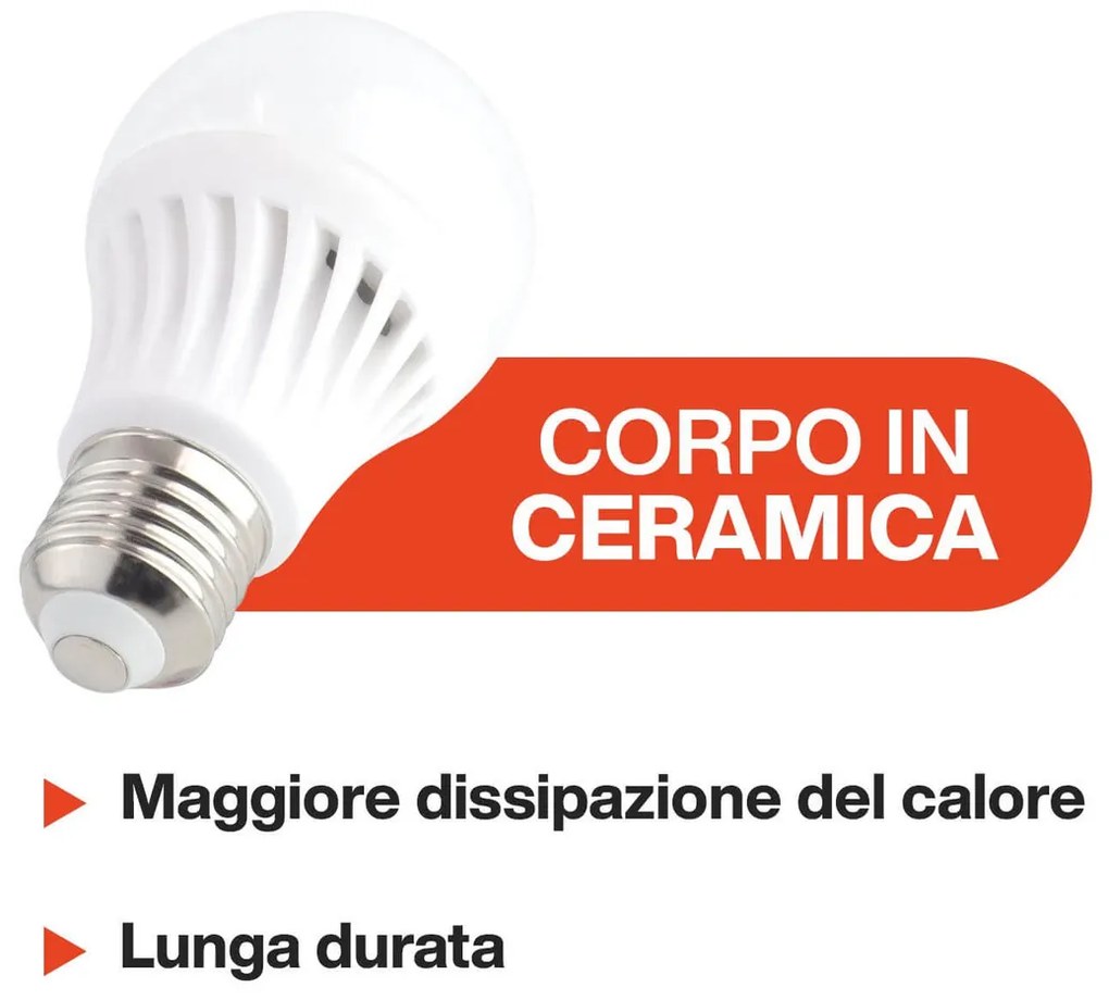 Lampada LED E27 12W Ceramic 125lm/W - No Flickering Colore Bianco Freddo 6.000K