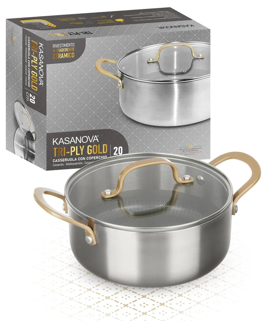 Casseruola 20 cm triplo strato Tri Ply - Gold con coperchio