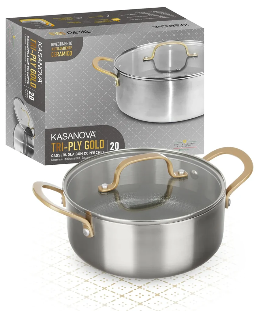Casseruola 20 cm triplo strato Tri Ply - Gold con coperchio