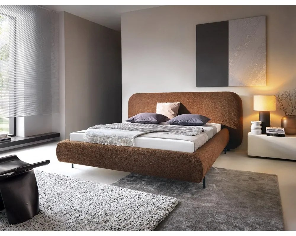 Letto matrimoniale imbottito color terracotta con contenitore e rete inclusi 180x200 cm Pointt – ELTAP