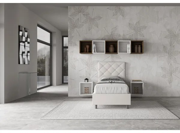 Letto singolo contenitore imbottito 80x200 similpelle bianco Priya