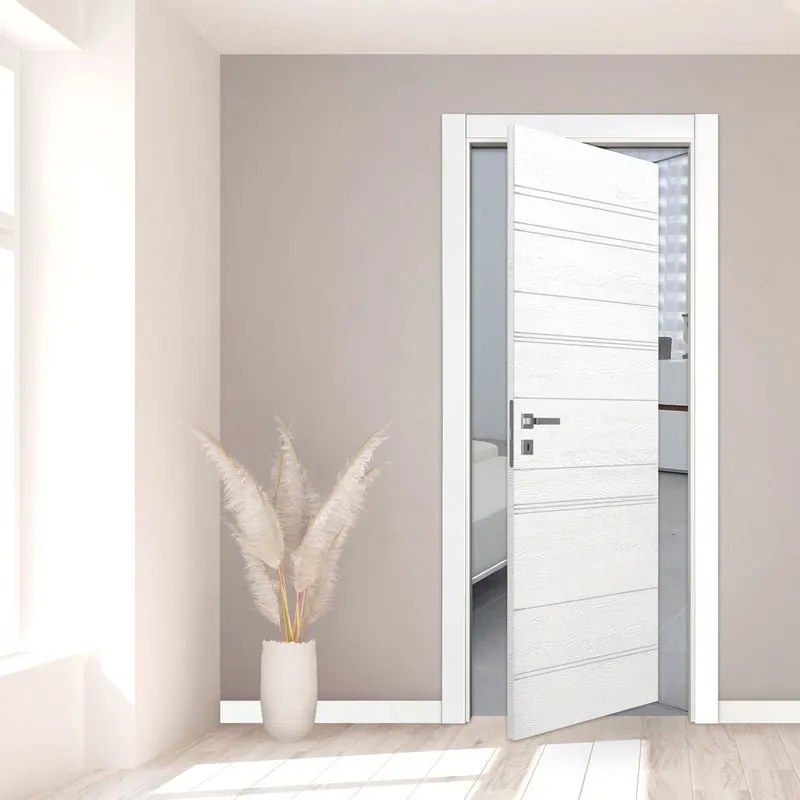 Porta interna rototraslante Mast Incisa in legno laccato colore bianco, L 70 x H 210 cm, apertura reversibile