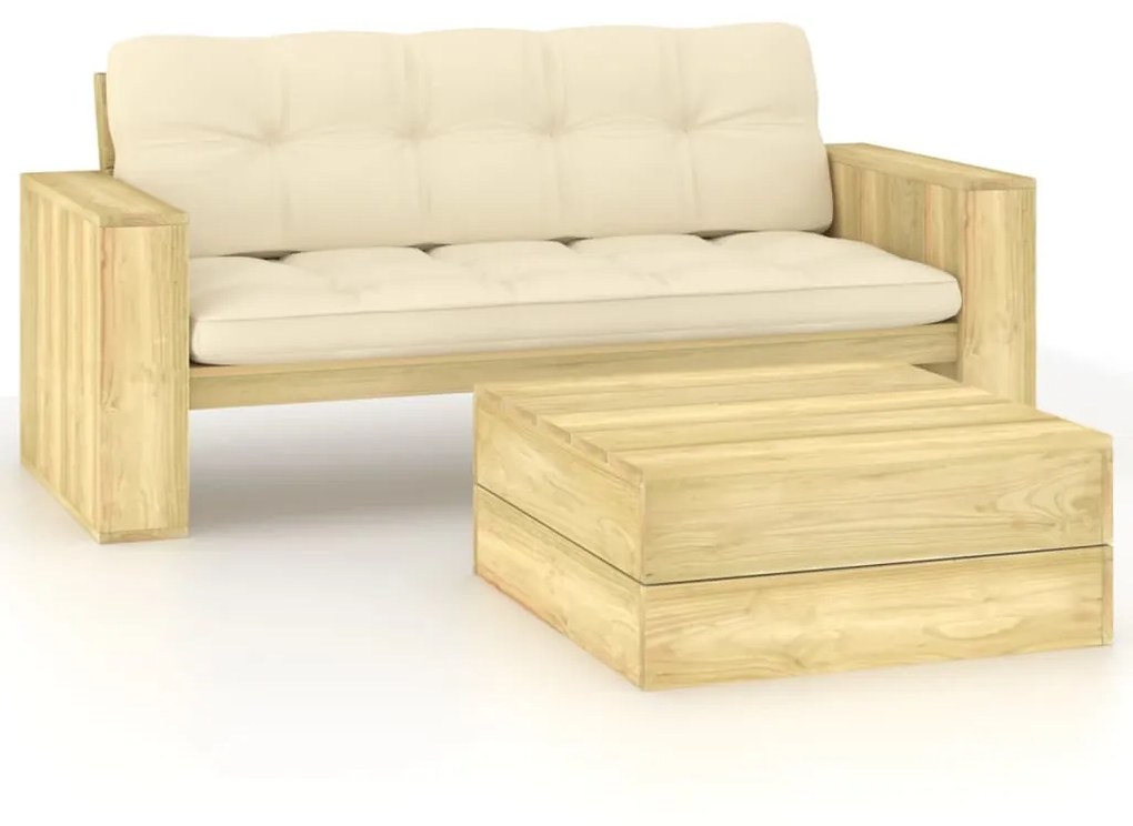 Set divani da giardino 2 pz con cuscini legno pino impregnato