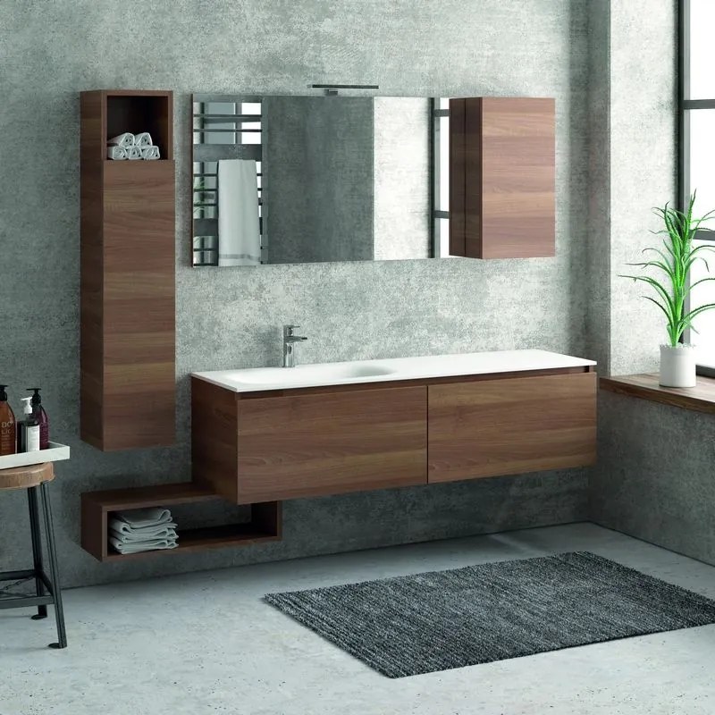 Composizione bagno 155cm sospesa, composta da mobile con lavabo, specchio, colonna e pensile SP-155E - KAMALU