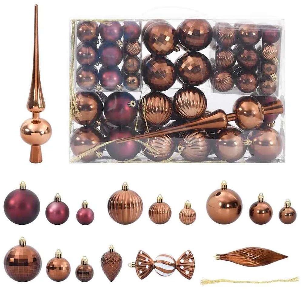 Palline Di Natale 98 Pz Marroni Ø3/4/6 Cm /