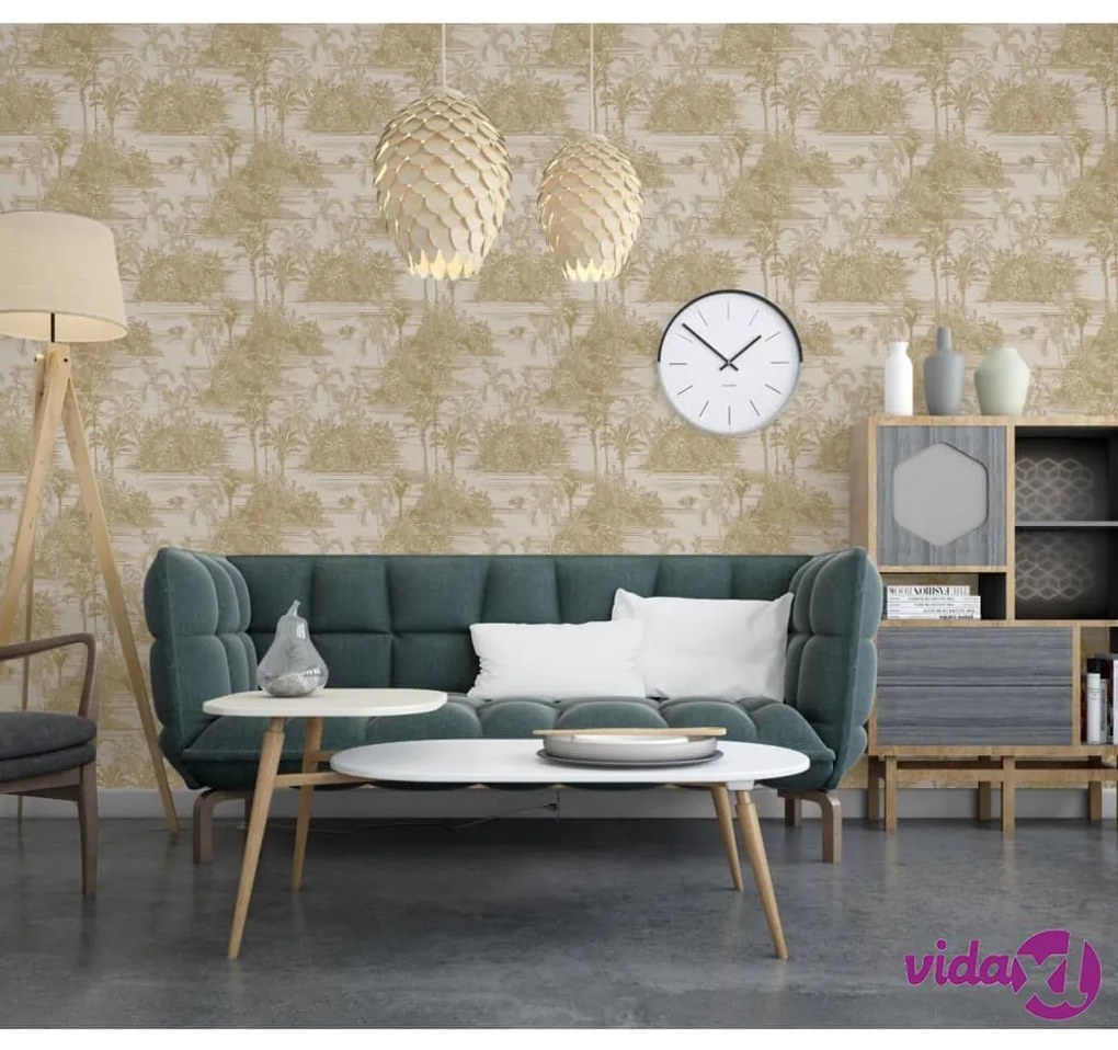 DUTCH WALLCOVERINGS Carta da Parati "Tropical" Beige e Oro