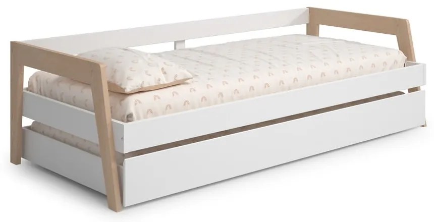 Letto da bambini estraibile bianco in pino massiccio con contenitore con rete inclusa 90x200 cm Carrie – Marckeric